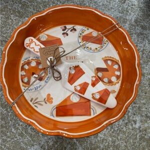 MUDPIE THANKSGIVING CERAMIC PUMPKIN PIE “PIES THE LIMIT “ DEEP DISH PIE PLATE